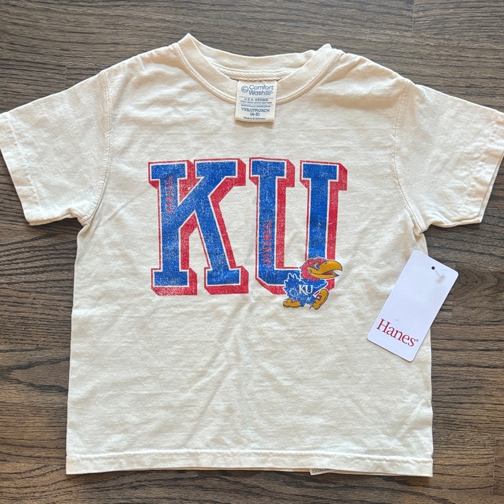 NWT Hanes Kids Cream KU Graphic Tee